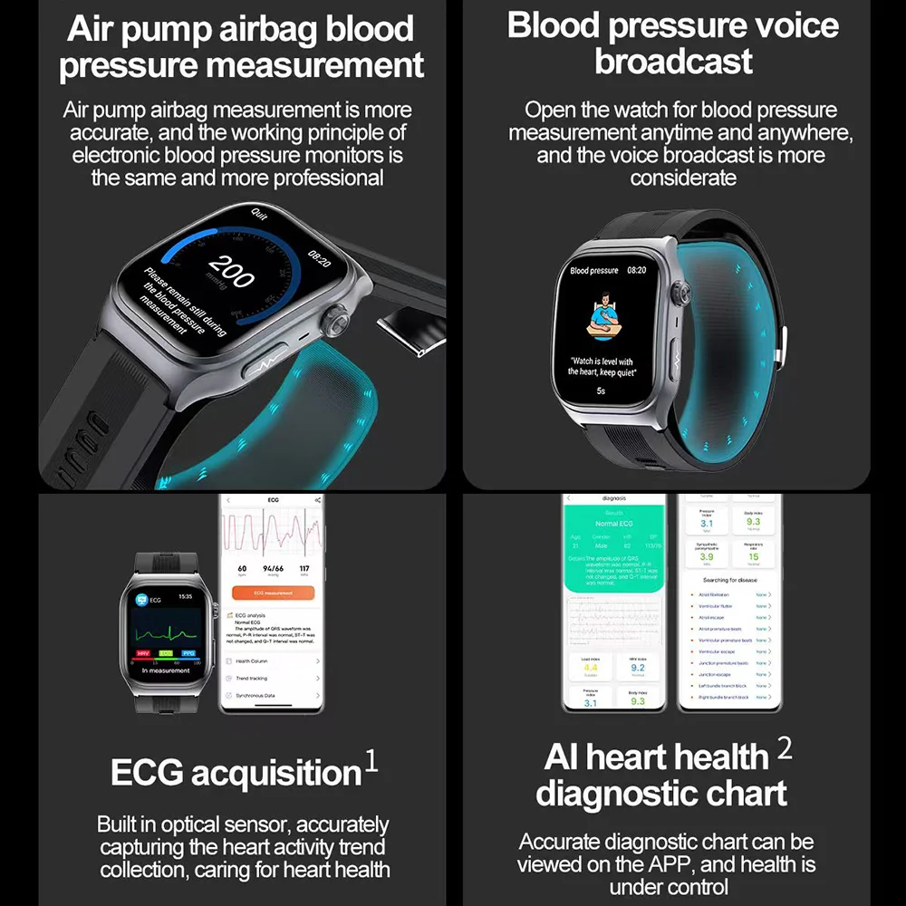 Smart Watch Bluetooth Call Non invasive Blood Glucose ECG Blood Pressure Composition Measurement Healthy Sleep Exercise