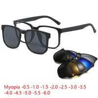Retro 5+1 Polarized Myopia Clip Sunglasses Eyeglasses Frame Men Women Five Magnet Set Mirror 0 -1 -1.5 -2 -2.5 -3 -3.5 -4.