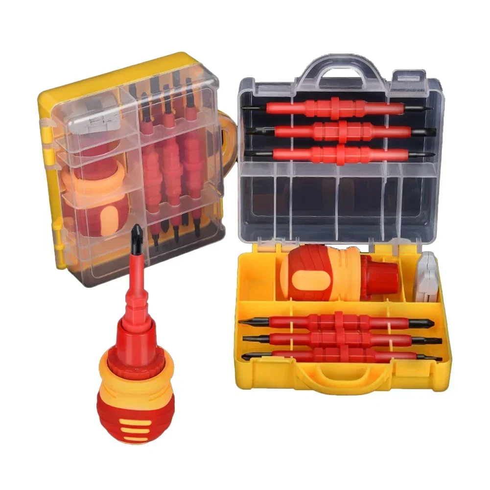 14 In 1 Magnetic Screwdrivers Set Insulated Ratchet Screwdriver Slotted Corss Screw Driver Bits For Electricians Repair Tool