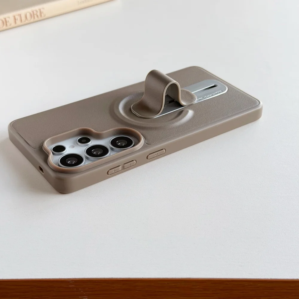 PU Leather Magnetic Ring Holder Shockproof Case with Adjustable Bracket and Soft Bumper