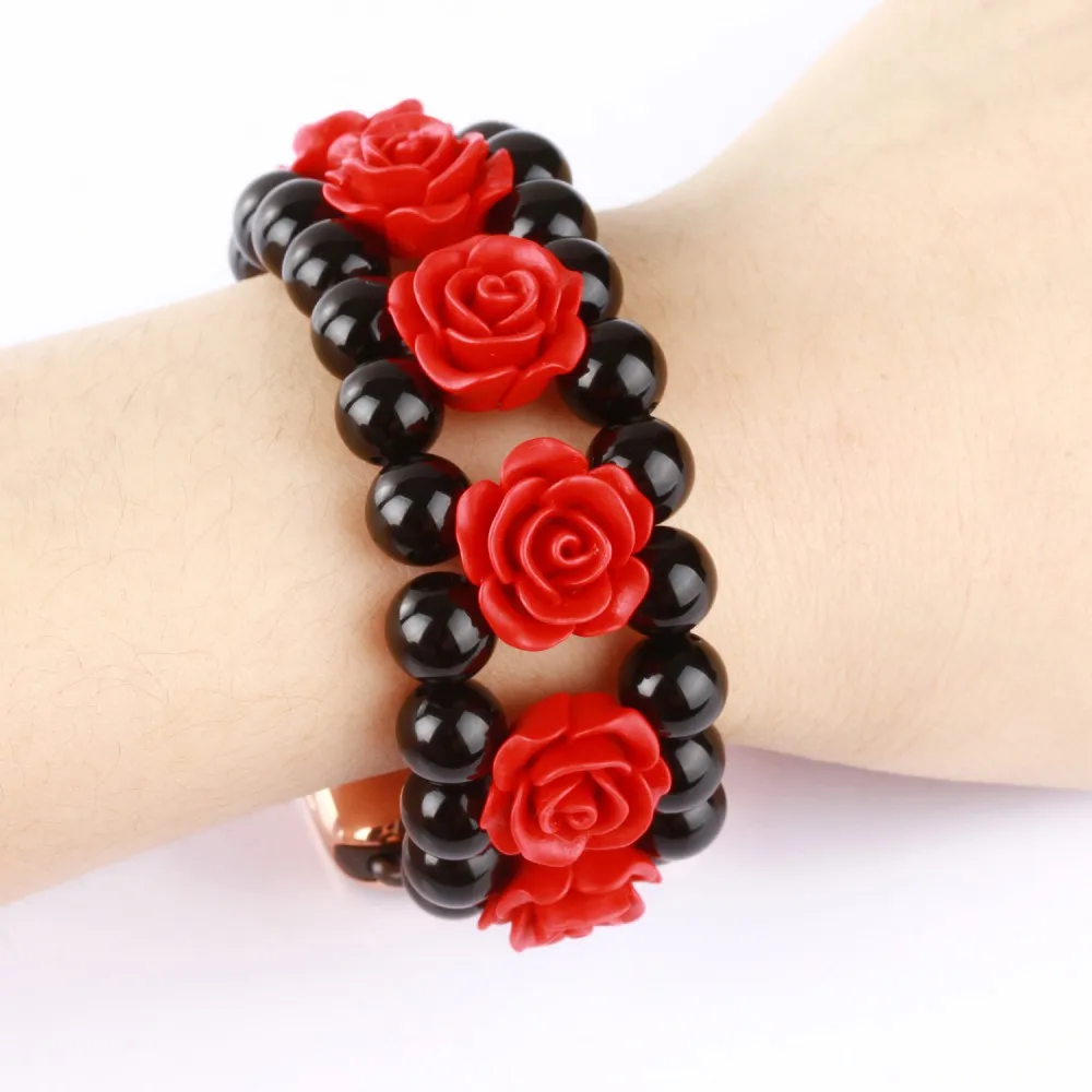 Jewelry Strap for Apple Watch Band 45mm 41mm 44mm 40mm 42mm Red Rose Flower Agate Bracelet Wristband for iWatch Series 8765432SE
