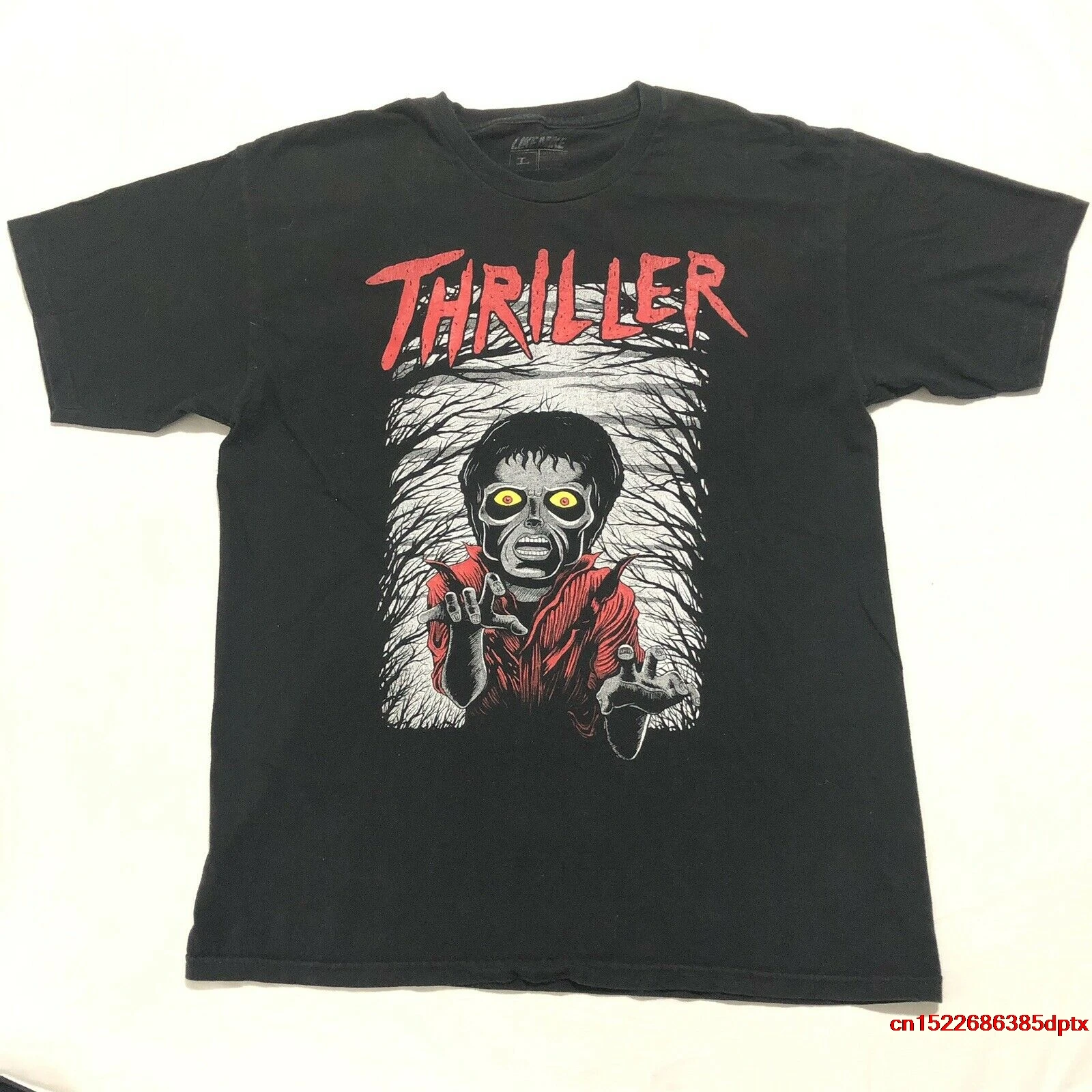 

Michael Jackson Mens T Shirt Thriller Black Tee Unique Zombie Print Size Large man's t-shirt tee
