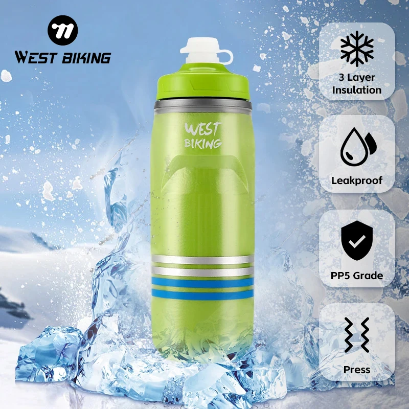 bicycle water bottle water bottle sports bottle WEST BIKING 3 Layer Cold Insulated Cycling Water Bottle 620ML Portable MTB Road Bike Heat And Ice-protected Bicycle Fitness Bott