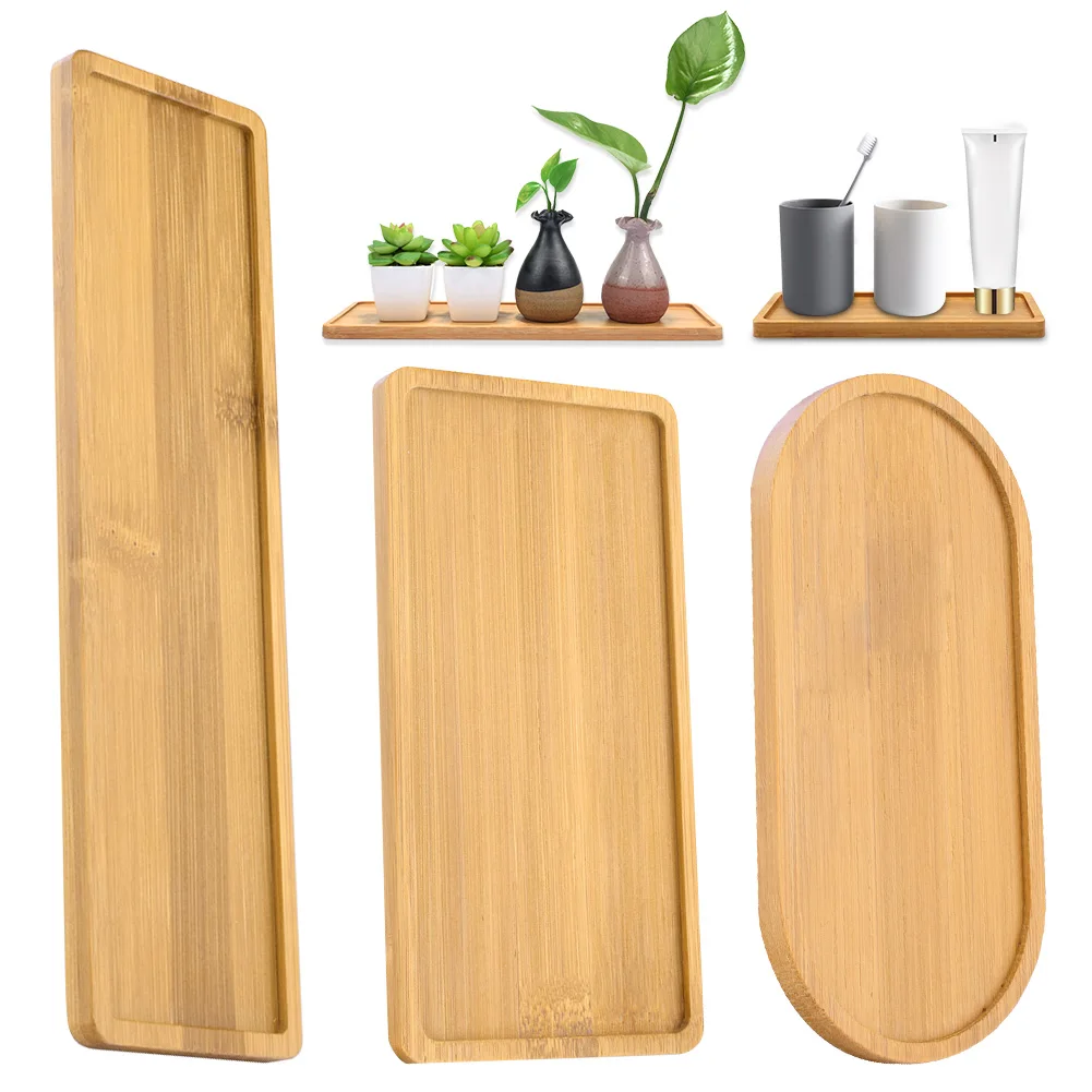 Oval Rectangle Shape Bamboo Wood Saucer Plant Tray Mini Plant Flower Pot Planter Succulent Pot Tray Simple Elegant Design Home plant saucer