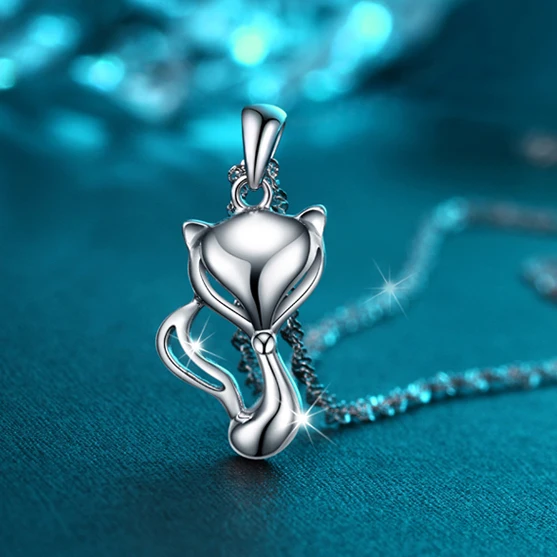 925 Sterling Silver Cute Animal Fox Pendant Necklaces for Women Girls Choker Collar Party Daily Jewelry Friendship Gift