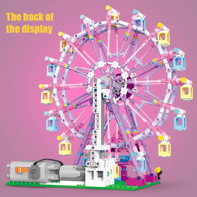 ZKZC Cherry blossom color City Friends Seven Colors LED Rotating Ferris Wheel Building Blocks Electric Bricks Toy Children Gifts 6