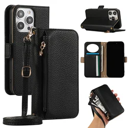 Sleek Leather Crossbody Wallet with Card Holder and Phone Case - iPhone 15 (Black)