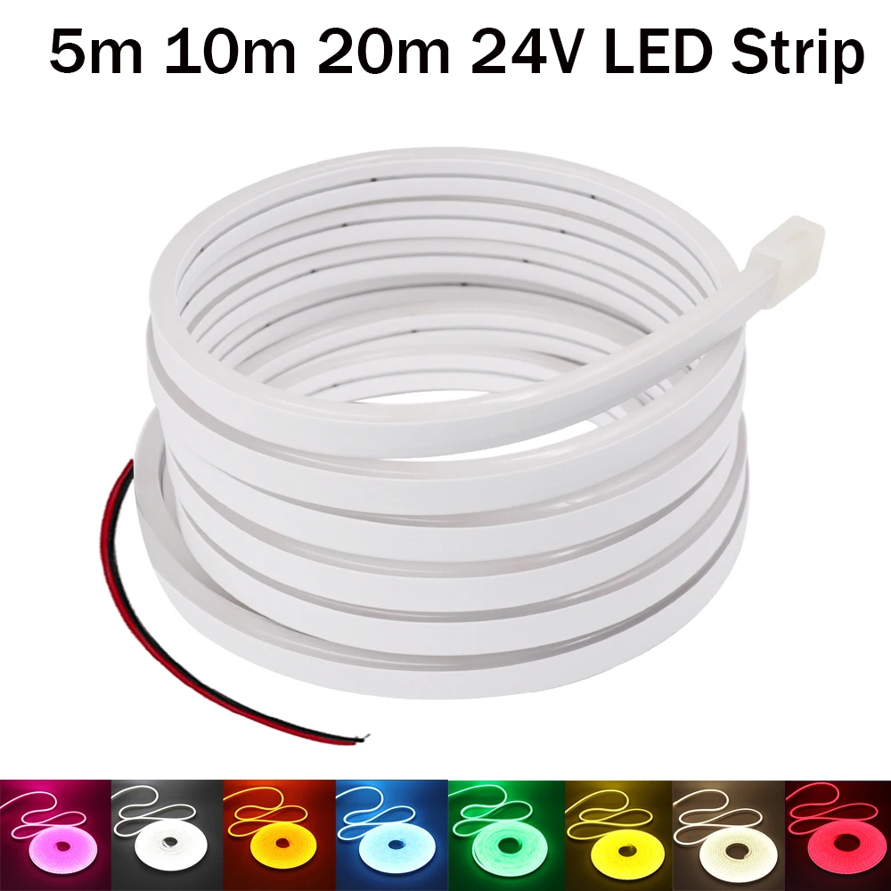 LED 네온 조명 2835 유연한 LED 스트립 조명, 방수 LED 테이프, 0.5-20m, 흰색 따뜻한 아이스 블루 옐로우 핑크, 24V, 120LEDs/m, 5x11mm