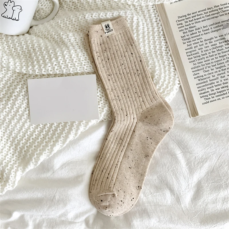 Trendy Korean-Style Women's Cartoon Dots Crew Socks - Comfortable, Breathable, and Colorfully Warm