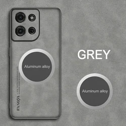 Luxury Magnetic Leather Phone Case with Metal Car Holder, Shockproof Protection for Edge 60 Neo 5G (Grey)