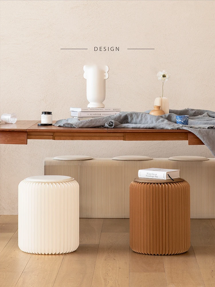 35cm/44cm/50cm Folding Round Stool Chairs Foldable Stool Kraft Paper Shoe Changing Bedroom Furniture