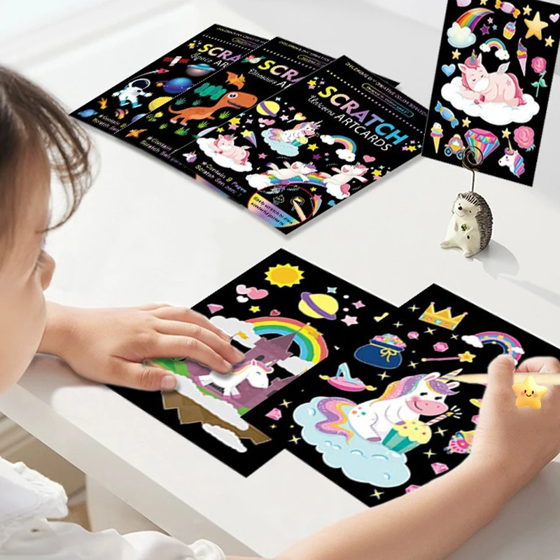 Set De 48 Tarjetas Para Rascar Arcoíris | Manualidades Infantiles Con 12 Formas Diferentes | Regalo De Cumpleaños Y Decoración DIY