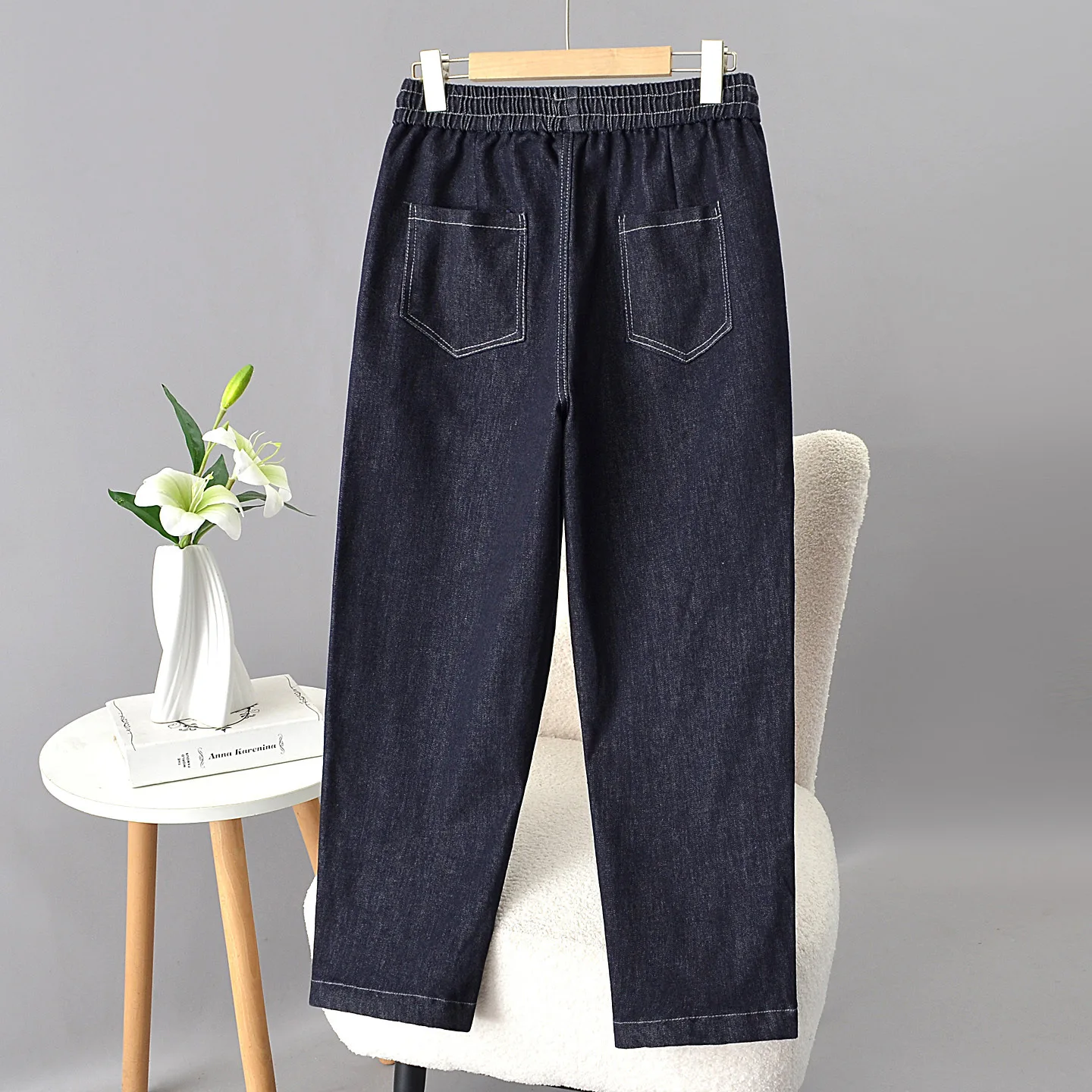 XXXL Fashion Plus Size Women's Jeans 2025 Winter New Style Simple Warm Fleece And Thickened Denim Ankle-Length Harem Pants 5423