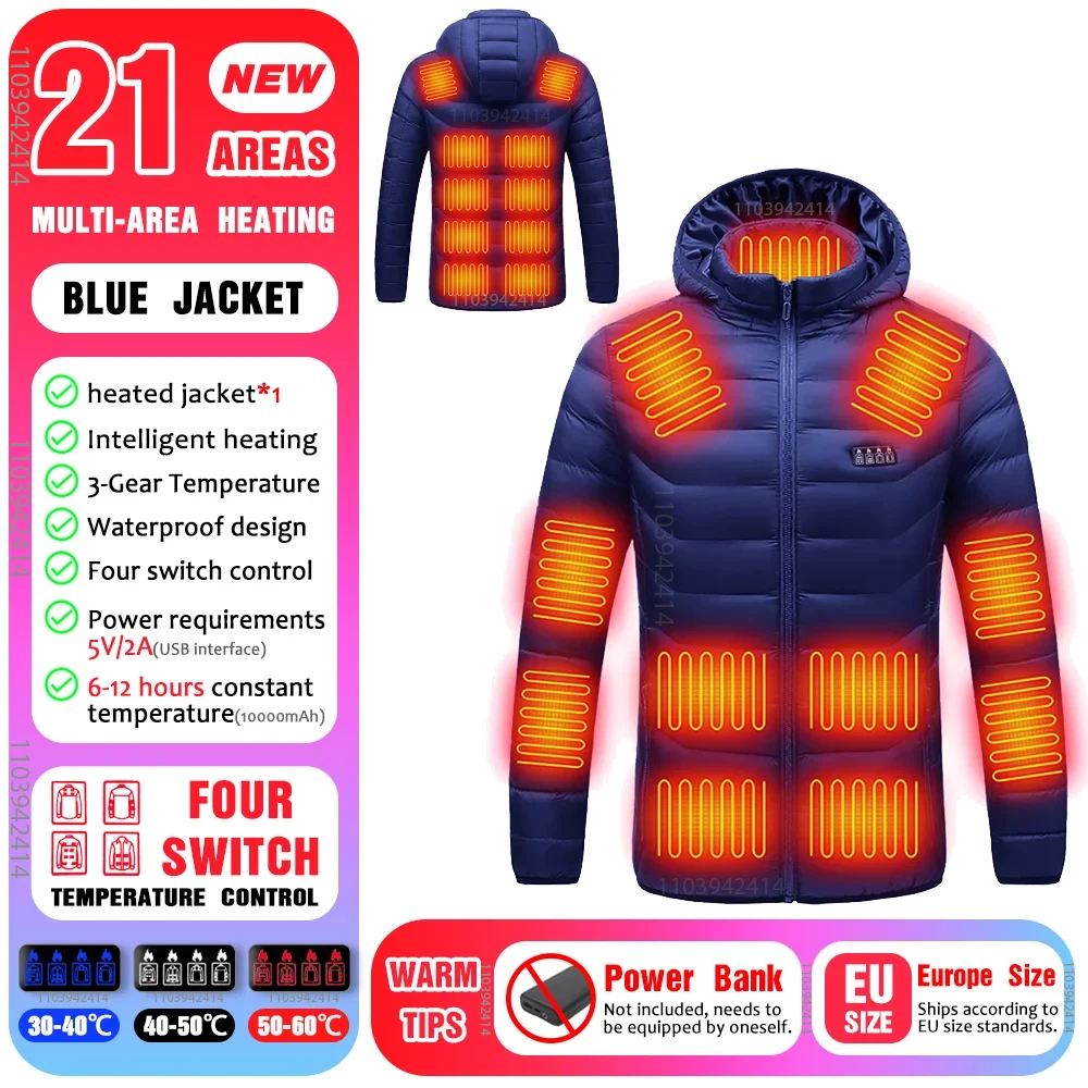 21 Areas Heated Jacket Men Warm Vest USB Self Heating Jacket Women Heated Coat Ski Camping Hiking Winter Cotton Clothes Washed