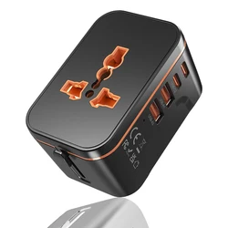 Universal 5 - in - 1 Travel Charger with Dual Fast - Charging Ports - 100 - 240V (Black)