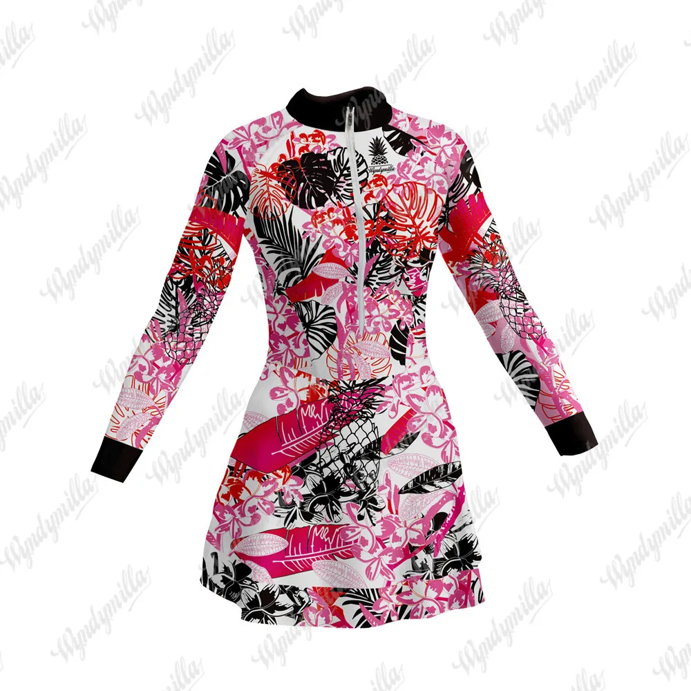 

Wyndymilla Lange Mouw Korte Rok Jumpsuit Macaquinho Feminino Saia Triatlon Womens Fietskleding Jurk Jurk