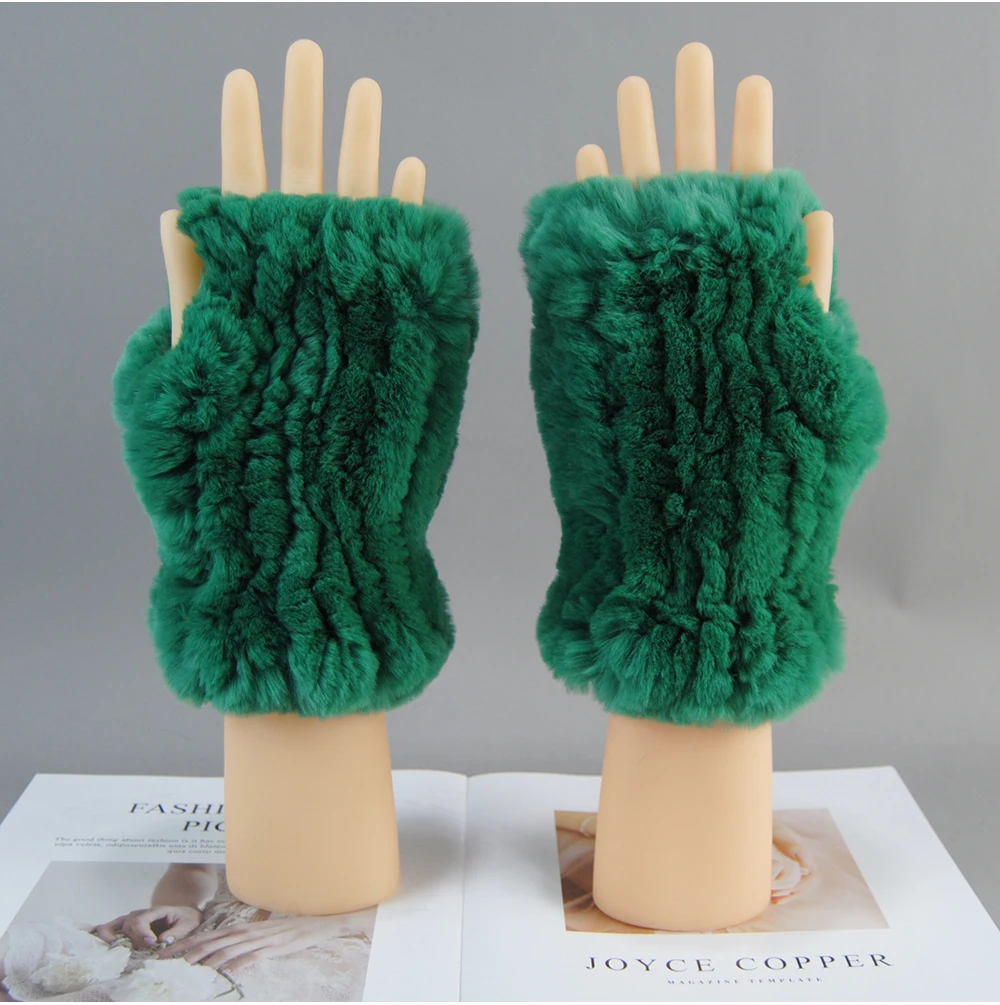 2026 New Fashion Real Rex Rabbit Fur Gloves Women Winter Genuine Fur Mittens Girl Fingerless Gloves Wrist Warmer Elastic Fluffy