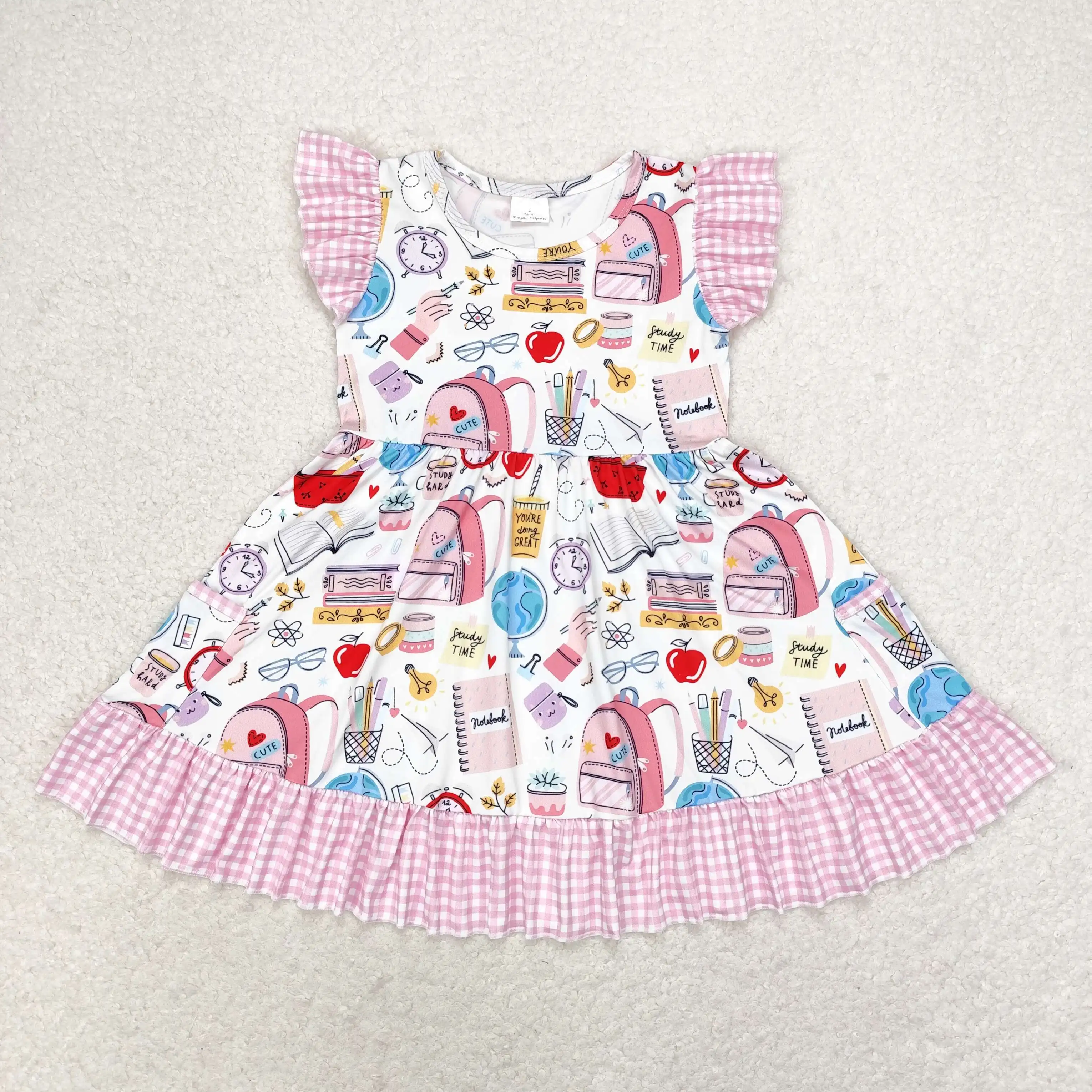 Baby Girl Summer Short Sleeves Dress Boutique Blue Clothes Kids Children Toddler Back To School Knee Length One Piece