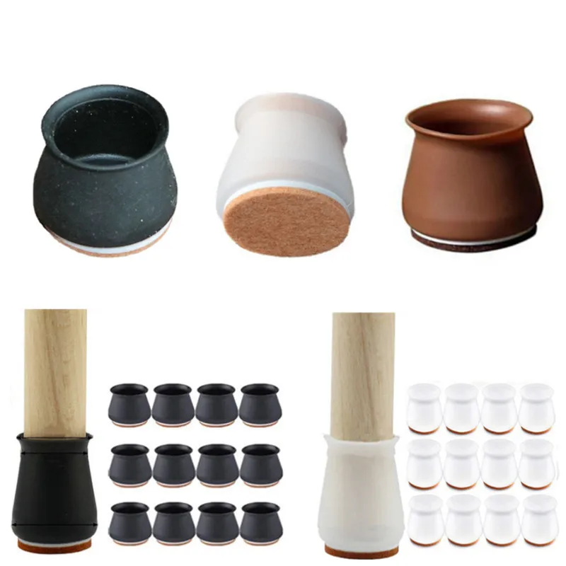 16PCS 검은 실리콘 의자 다리 바닥 보호기 래핑 된 펠트 바 의자 의자 다리..