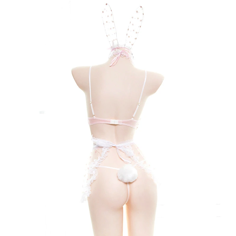 Lace Women Bunny Maid Cosplay Costume Sexy Erotic Lingerie Outfit Fancy Rabbit Girl Japanese Lace Fairy Star Print Babydoll