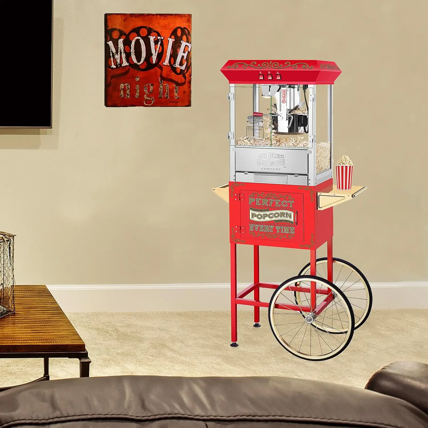 Popper Popcorn Machine with Cart and Stainless-Steel Kettle