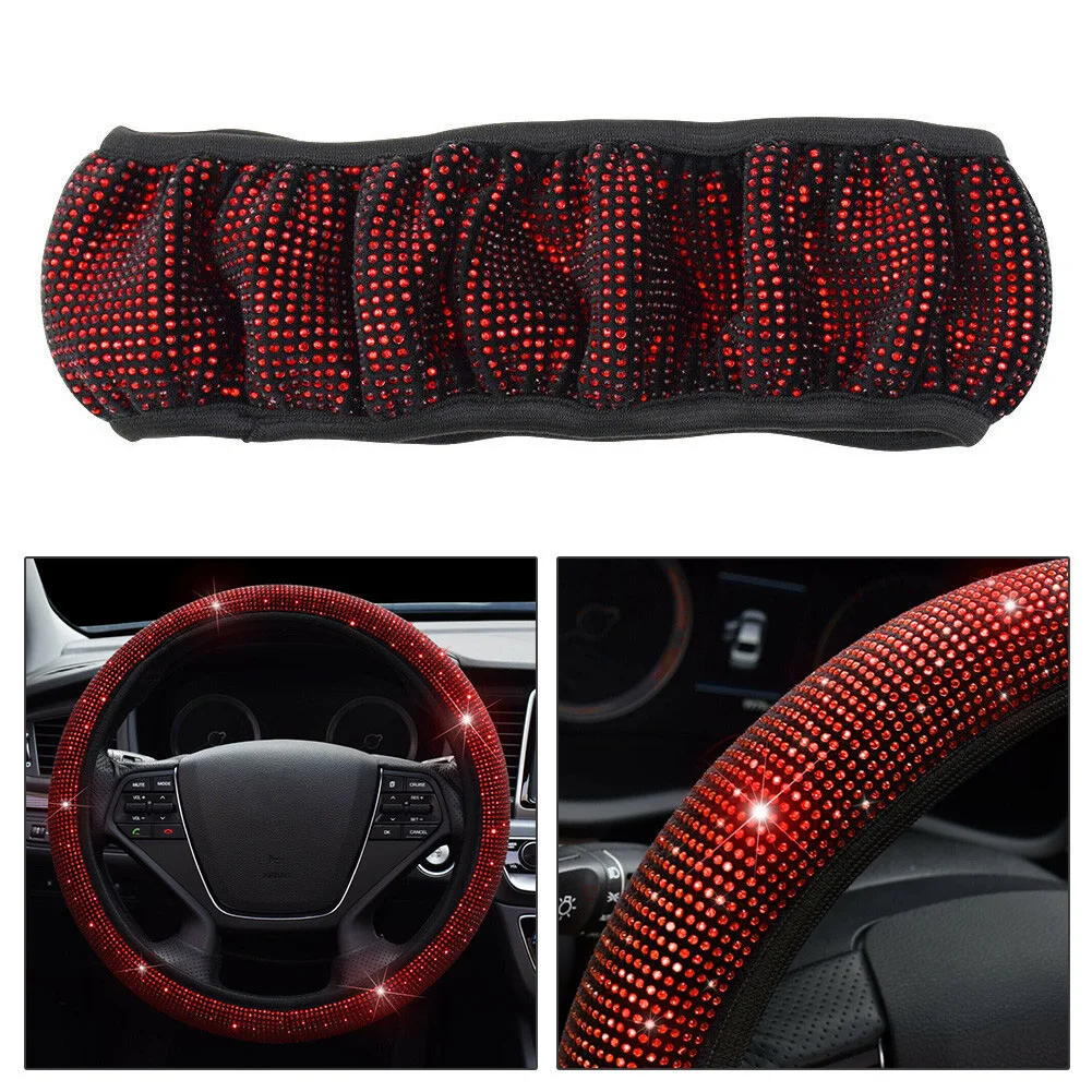 

Car Steering Cover For 37-38cm Auto Decoration Red Auto Car Diamond Steering Wheel Cover Flannel Breathable Anti-Slip