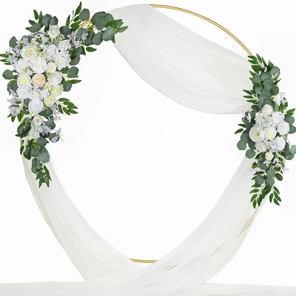 

Wedding Arch Flowers Kit (Pack of 3)-2 Pc Flower Swag and 1pc 30" X 21Ft White Wedding Arch Drapes, White Arch Flowers