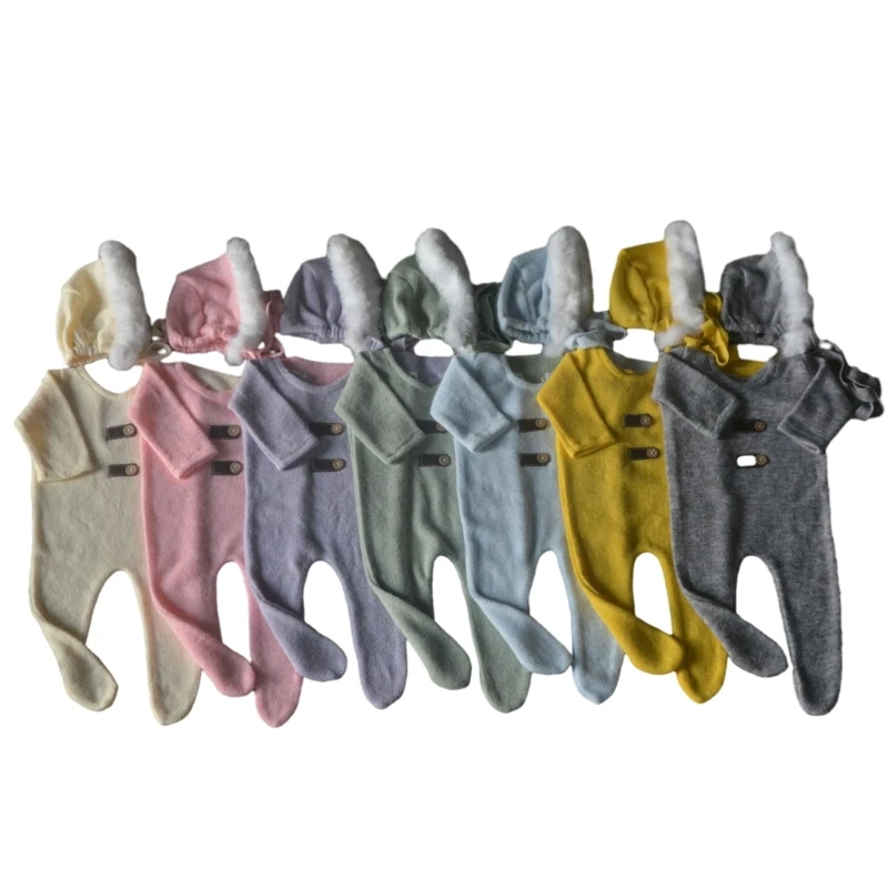 

2pcs/set Newborn Photography Romper & Hat Set Soft & Breathable Infant Jumpsuit 69HE