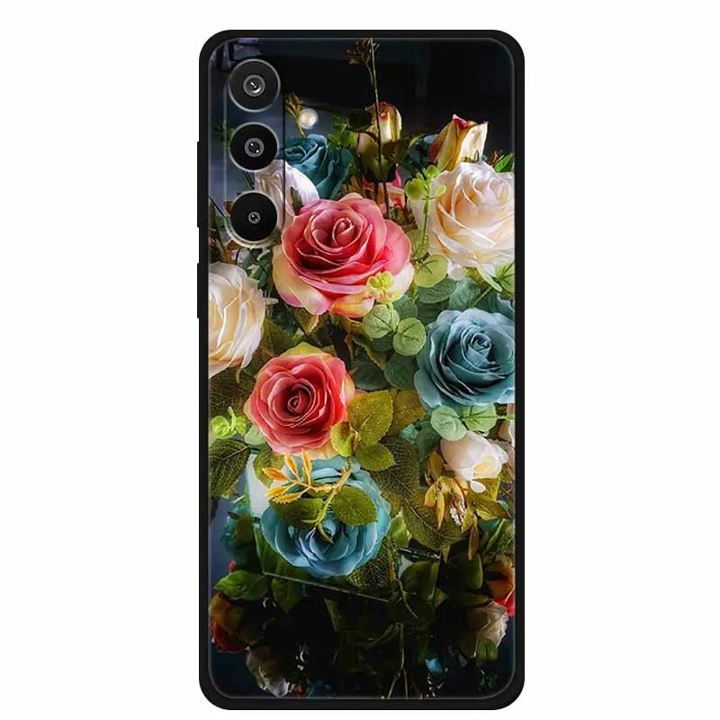 Floral Printed Silicone Phone Case - Black TPU Cover