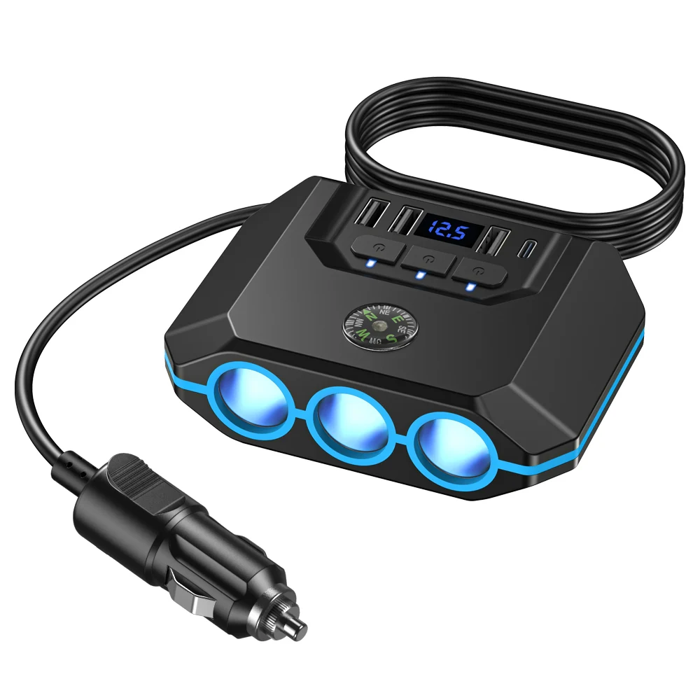 Splitter per accendisigari a 4 prese, alimentazione telefonica 12V-24V