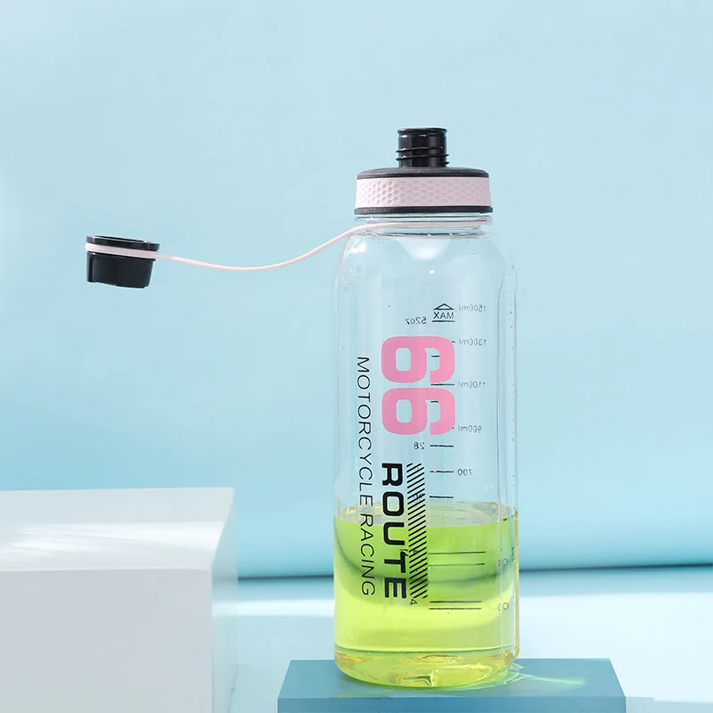 1500ml Large Capacity Travel Water Bottle with Time Marker Outdoor Portable Sports Fitness Plastic Cups Space Cup