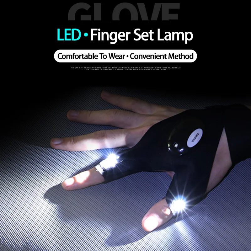LED Button Battery Flashlight Lighting For Fishing Glove Repair Lighting Finger Light Winter Outdoor Night Fishing Light Glove