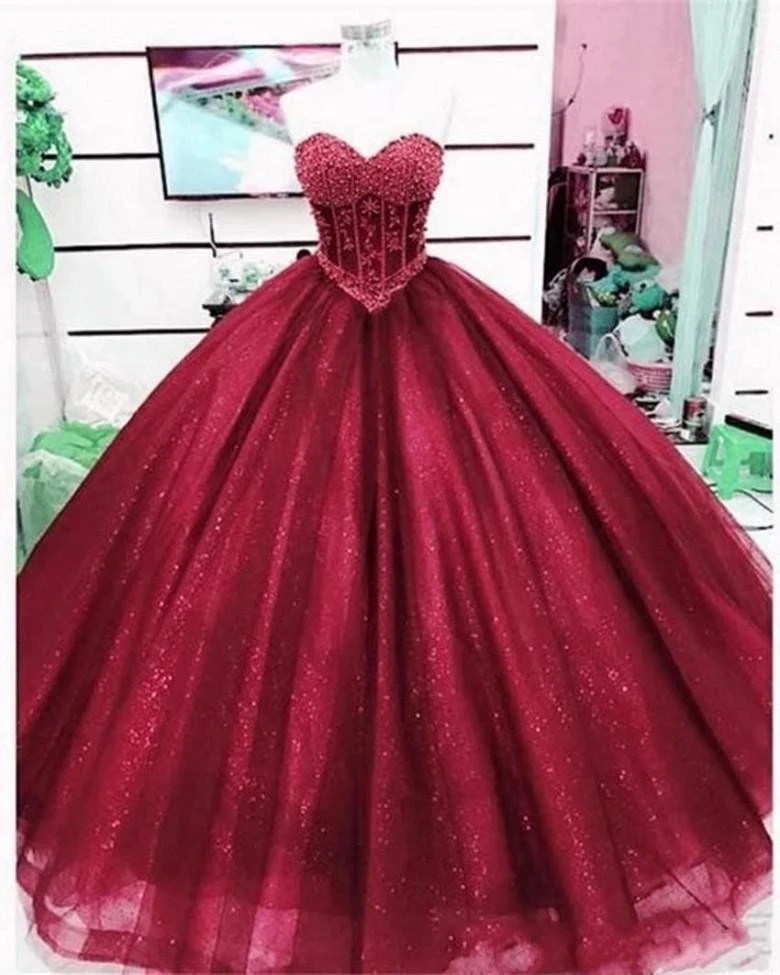 

ANGELSBRIDEP Puffy Tulle Ball Gown Quinceanera Dresses Sweetheart Glitter Birthday Princess Party Gowns Vestidos De 15 Anos