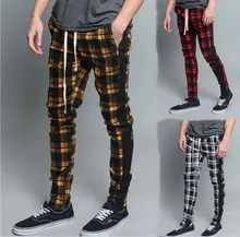 

Slim Fit Red Plaid Pants Men Casual Lattice Color Matching Chucky Men's Jumpsuit North Face Hip Hop Clothes Japanese Fashion
