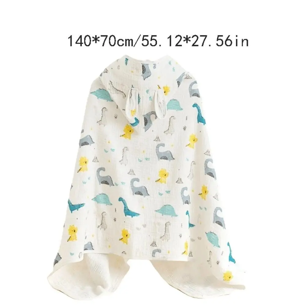 Cartoon Printed Baby Gauze Bath Towel Four Layer Soft Hooded Bathrobe Absorbent Comfortable Infant Bathrobe Sleepwear