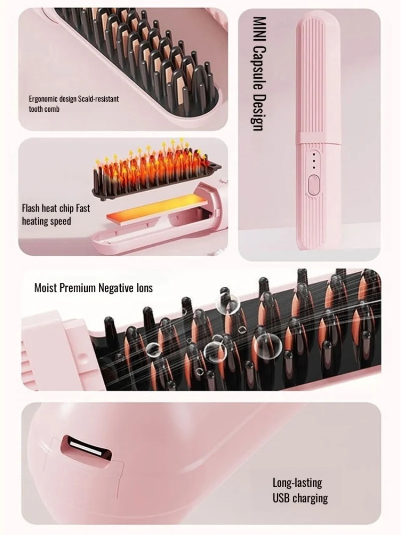 Wireless hair straightener, negative ion, no hair damage, portable mini curler, curling iron, anti-static splint, electric comb 5