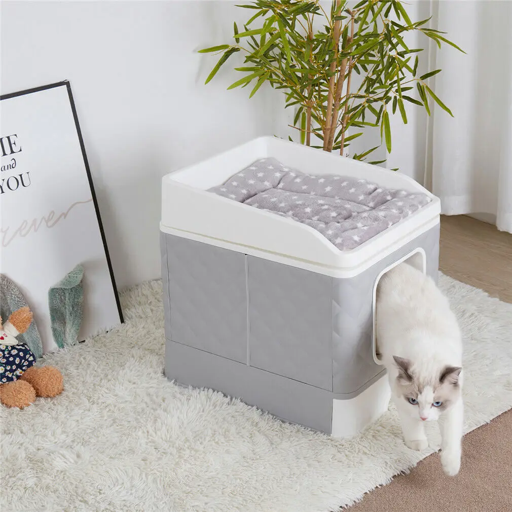 Large Cat Litter Box Top or Front Entry Enclosed Kitty Litter Tray Pet Supplies Including Cushion Drawer Style