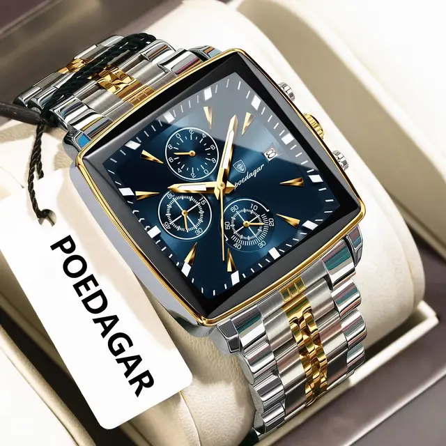 POEDAGAR Luxury Man Watch Stainless Steel Waterproof Luminous Men's Watch Chronograph Date Business Quartz Watches For Men Reloj
