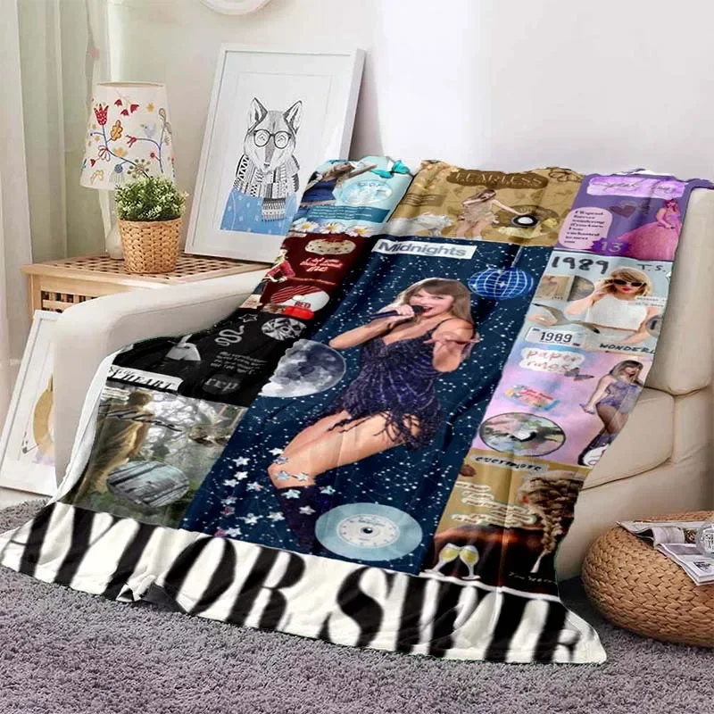 

Pop Female Singer Taylors Swifts Pattern Blanket Star Art Flannel Thin Blanket Portable Home Travel Office Lunch Break Blanket