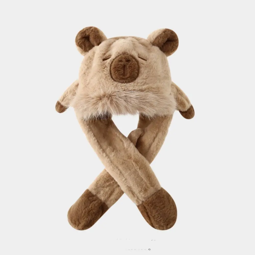 Windproof Kids Ear Protection Hat Movable Ears Soft Plush Hat Scarf Set Thickened Integrated Children's Pullover Cap Boys/girls