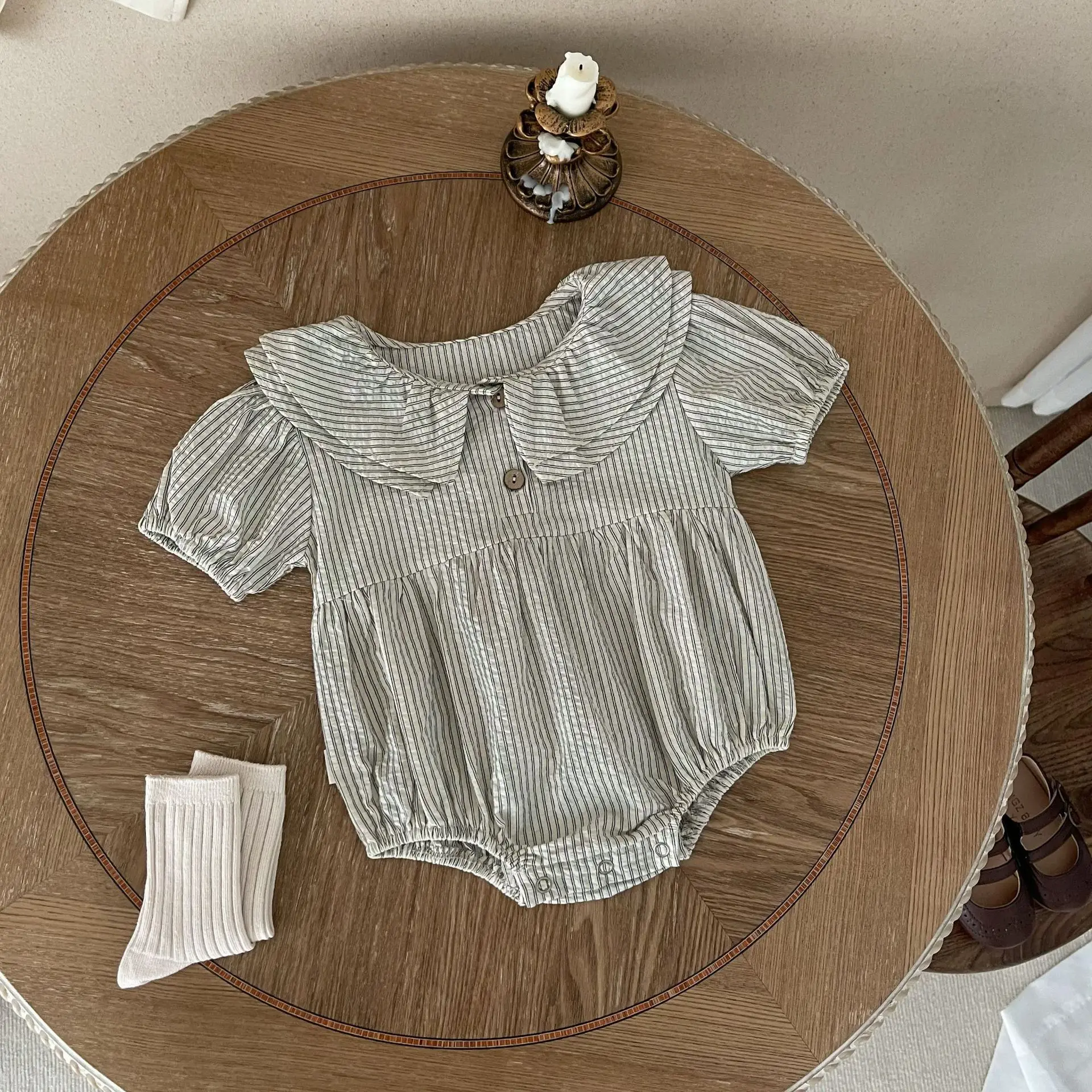 

Summer Baby Clothes Infant Girls Double-layer Lotus Leaf Collar Short Sleeve Bodysuit Toddler Girl Two-button Cotton Jumpsuit