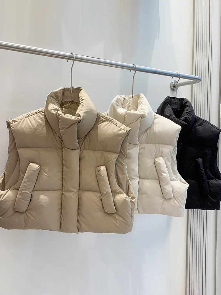 

Fitaylor Autumn Winter Women Stand Collar Sleeveless Vest Jacket Casual Loose Puffer Parka Outwear Female White Duck Down Coat