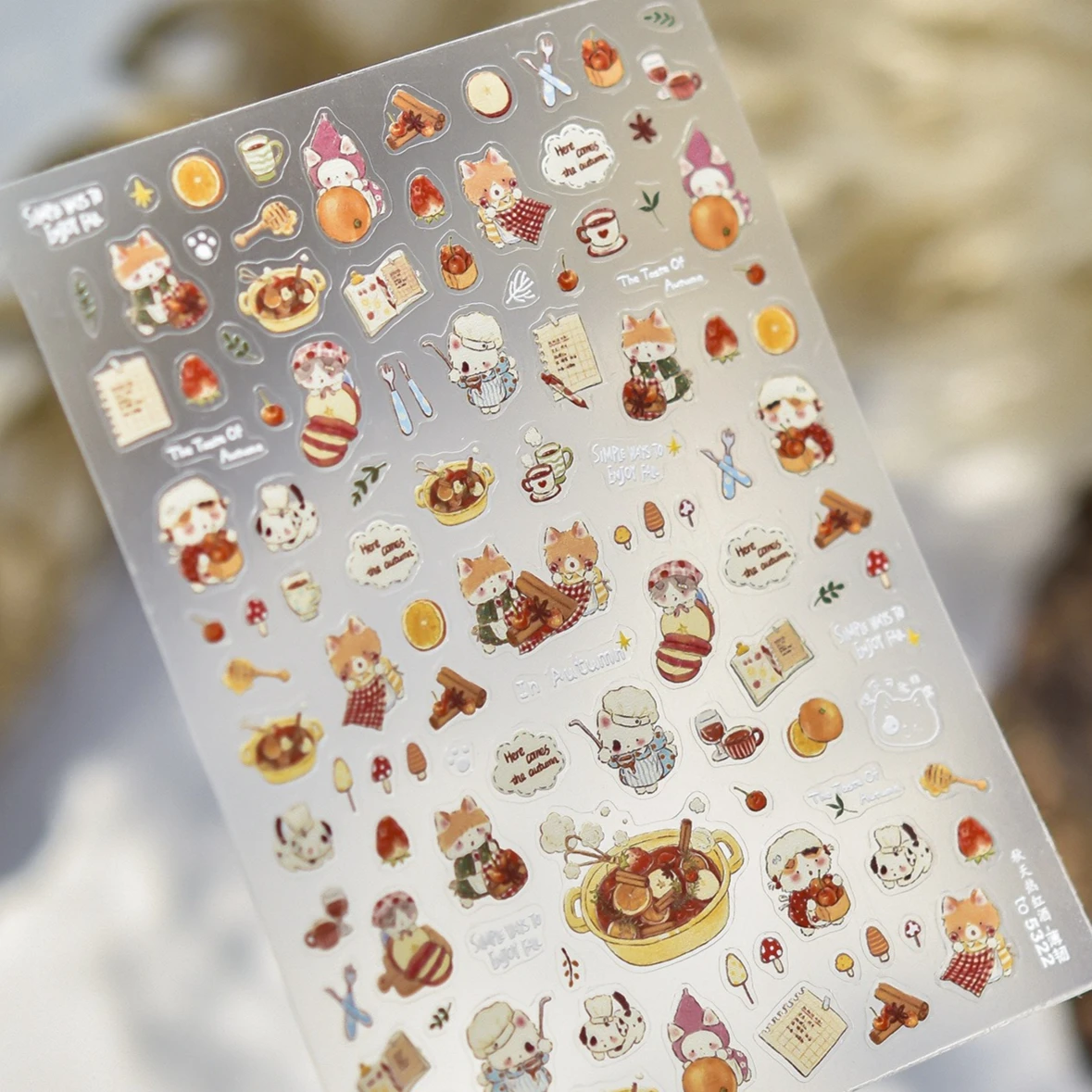귀여운 고양이 새끼 고양이 끓는 레드 와인 버섯 과일 체리 가을 요리 강아지 DIY 네일 아트 스티커 장식 매니큐어 데칼