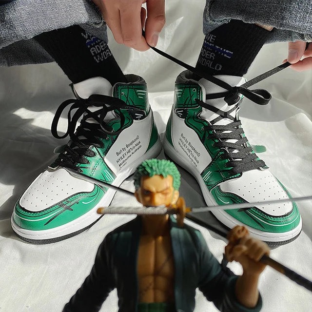 Cartoon Cosplay Sneakers Demon Slayer Shoes Men Women High Top Vulcanized Sports Running Shoes Kamado Tanjirou Casual Shoes Green