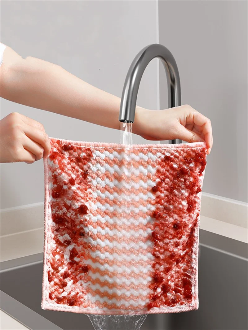Microfiber Kitchen Towel Dishcloth Non-stick Oil Table Cleaning Wipe Cloth Scouring Pad