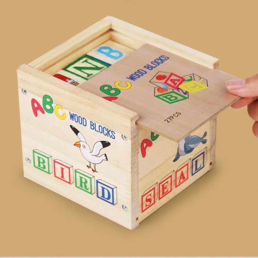 Cognition Learning Wooden Building Blocks Alphabet & Number Early Education Letter Cognitive Toys Cartoon ABC Letter