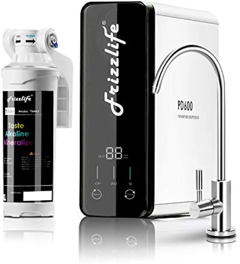 

Frizzlife RO Reverse Osmosis Water Filtration System - 600 GPD High Flow, Tankless, Reduce TDS, Compact, Alkaline Mineral PH