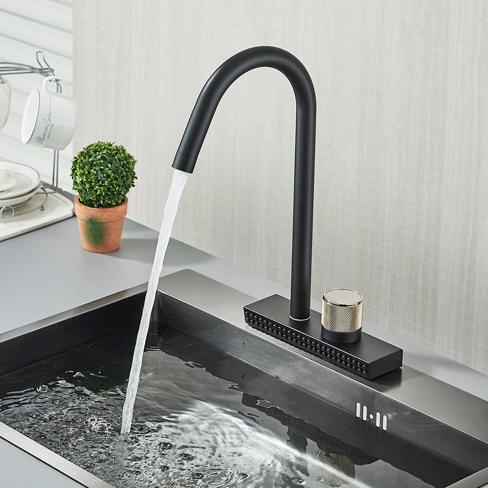 Robinet Cascade Noir ZYNCUE Pour Évier Cuisine Ou Salle De Bain - Mitigeur Levier Unique