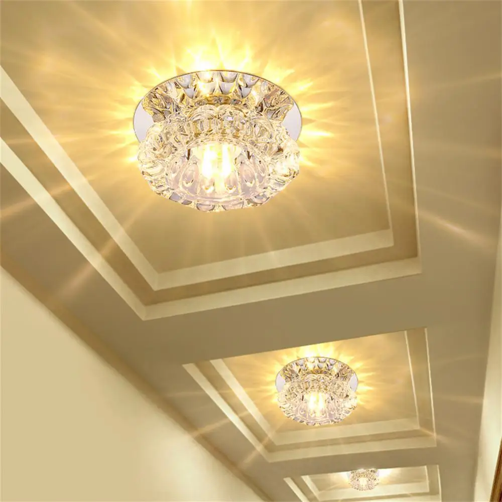 

Led Ceiling Light Downlight Three-color Dimming Embedded Living Room First Grade Crystal Stainless Steel Corridor Aisle Light