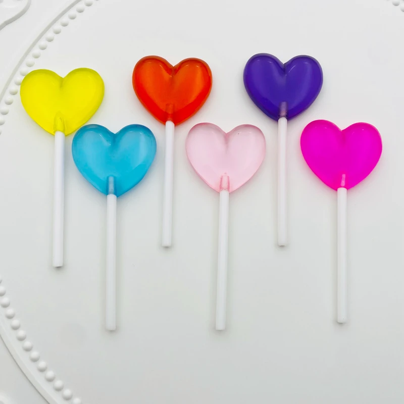 10pcs Resin Heart Lollipop for Crafts Making and Jewelry Accessory
